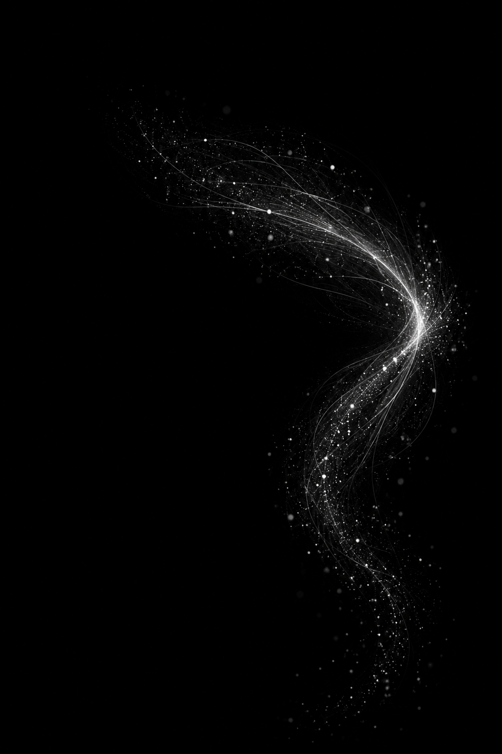 Visual abstracto de puntos y haces de luz que convergen y se disuelven gradualmente.